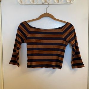 Navy and copper/brown striped crop top